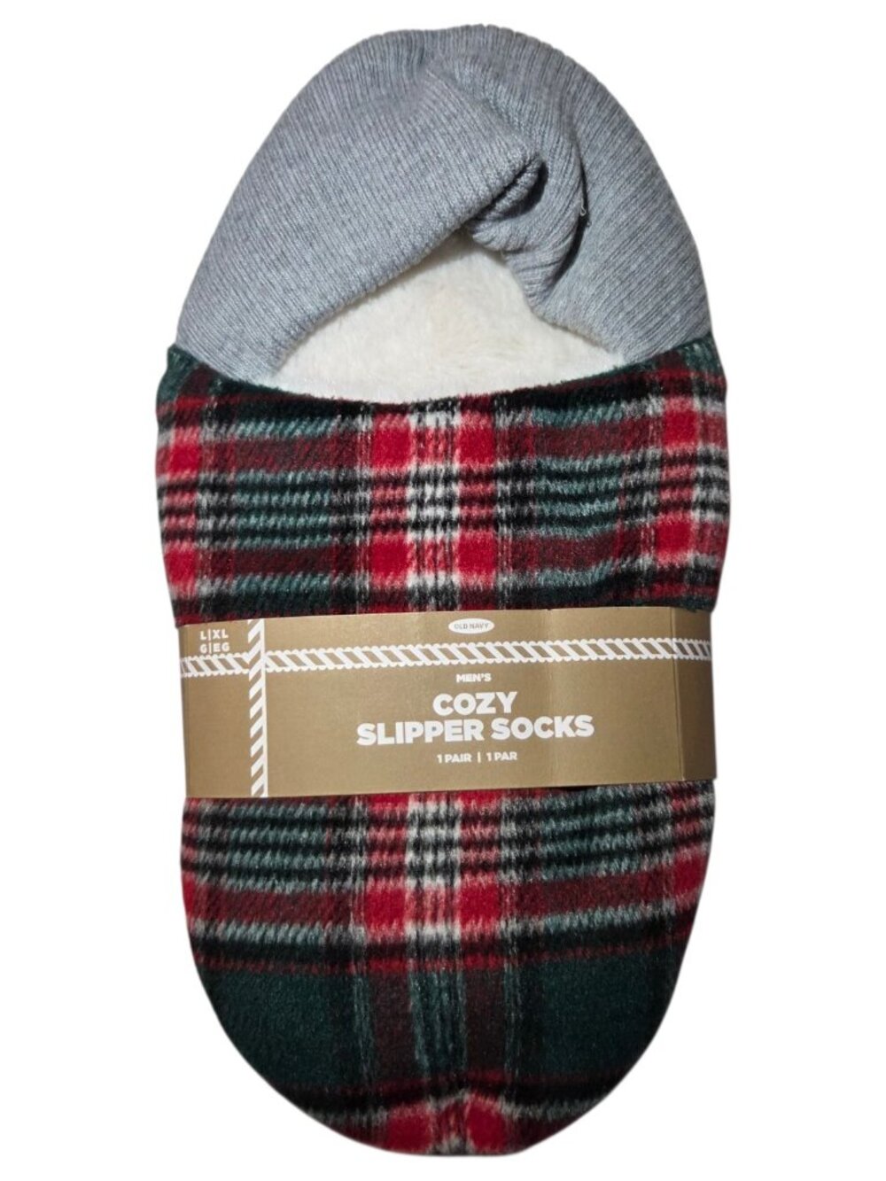 Old Navy Men’s Cozy Slipper Socks Green Red Plaid L/XL NWT
